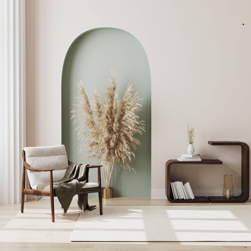 mur salon beige et vert